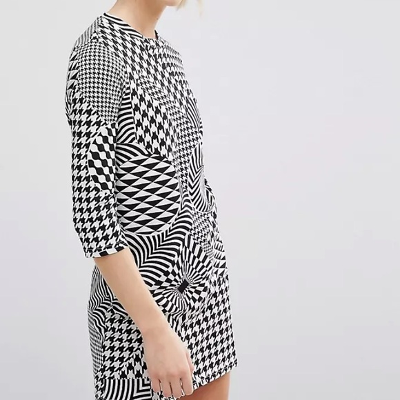 Cheap Monday Zappy Dress 100% Cotton Light Beige Houndstooth New With Tags XS - Picture 1 of 11